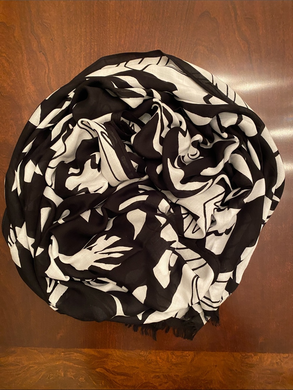 Chico's Black and White Graphic Floral Print Scarf